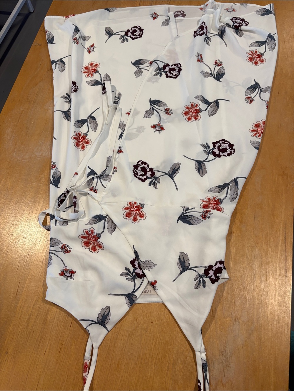LOFT ~ White Floral Wrap Dress with Coral Red and Purple Flowers